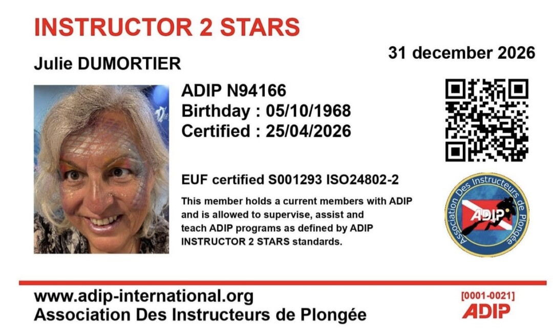 Carte ADIP Instructor 2* Julie Dumortier